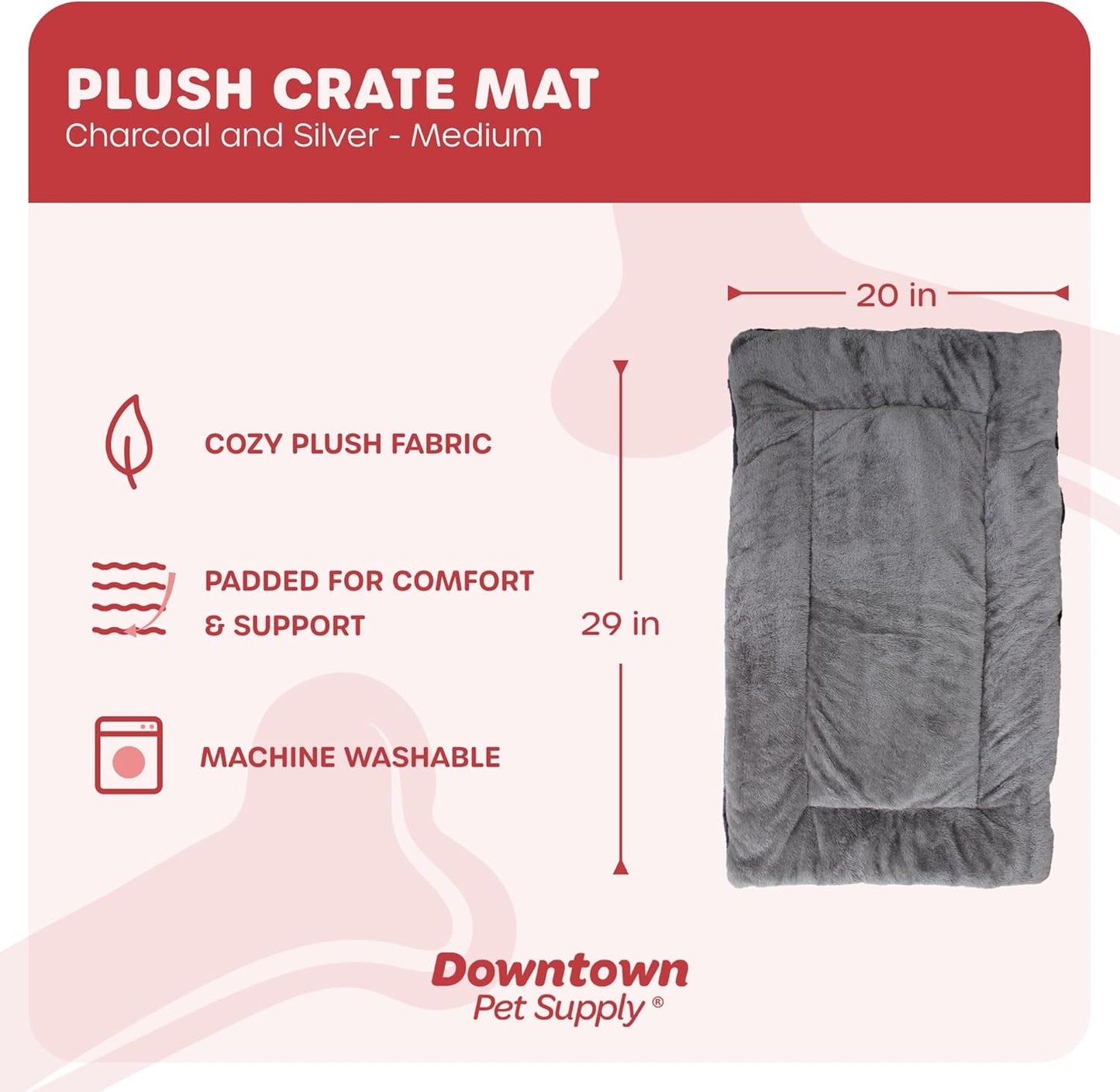 Medium Fleece Dog Crate Mat, Charcoal/Silver, 29 in X 20 In