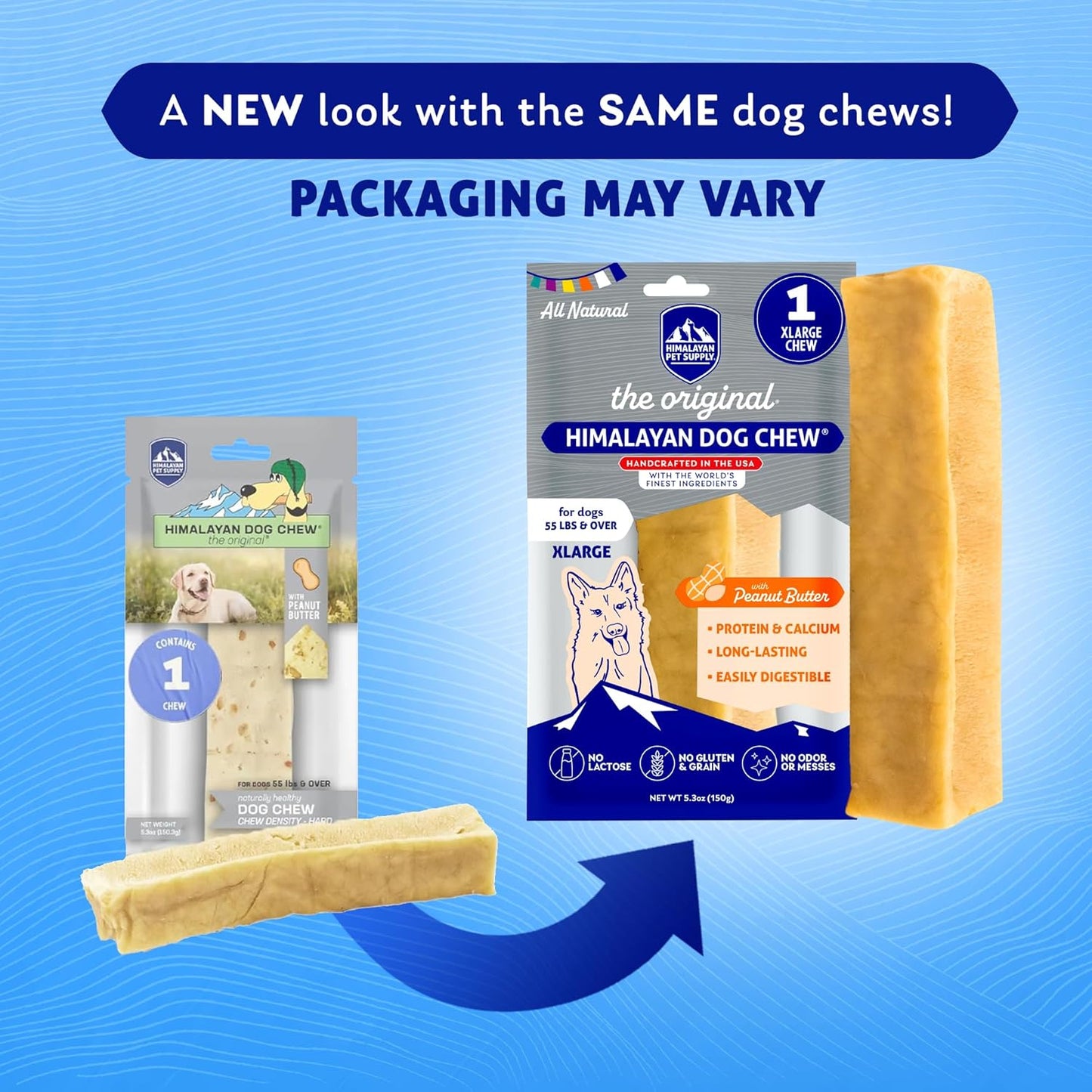 Himalayan Chew Original Yak Cheese Chew, Peanut Butter, 1 X-Large Stick, 5.3 Oz, Gluten Free, Healthy Treats, Grain & Lactose Free 100% Natural, Long Lasting Chews for S over 55 Lbs