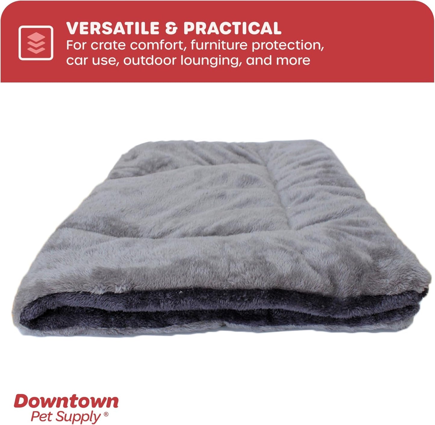 - Large Dog Bed, Comfort Fleece Mat, Charcoal/Silver, 35 in X 22 In