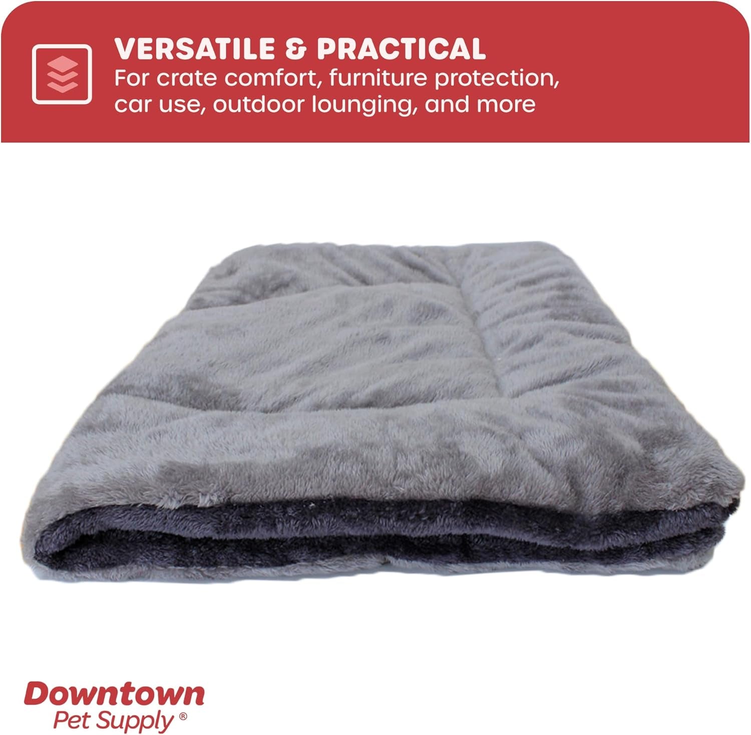 - Large Dog Bed, Comfort Fleece Mat, Charcoal/Silver, 35 in X 22 In