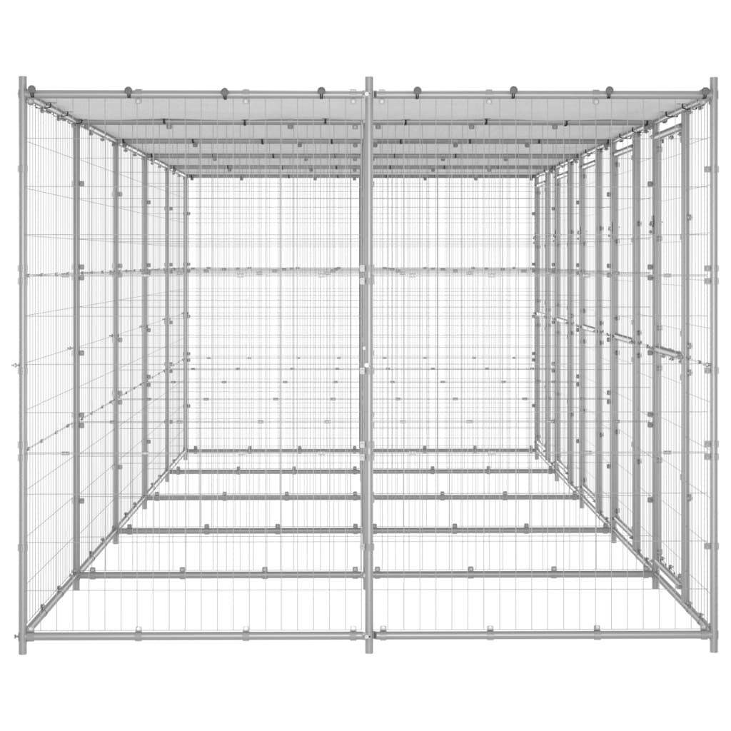 vidaXL Outdoor Dog Kennel Galvanized Steel with Roof 130.2 ft²