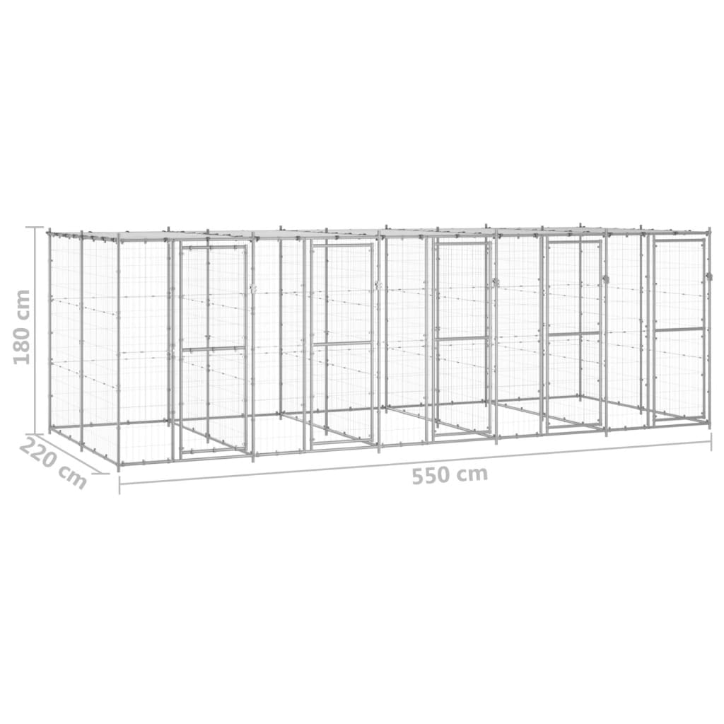 vidaXL Outdoor Dog Kennel Galvanized Steel with Roof 130.2 ft²