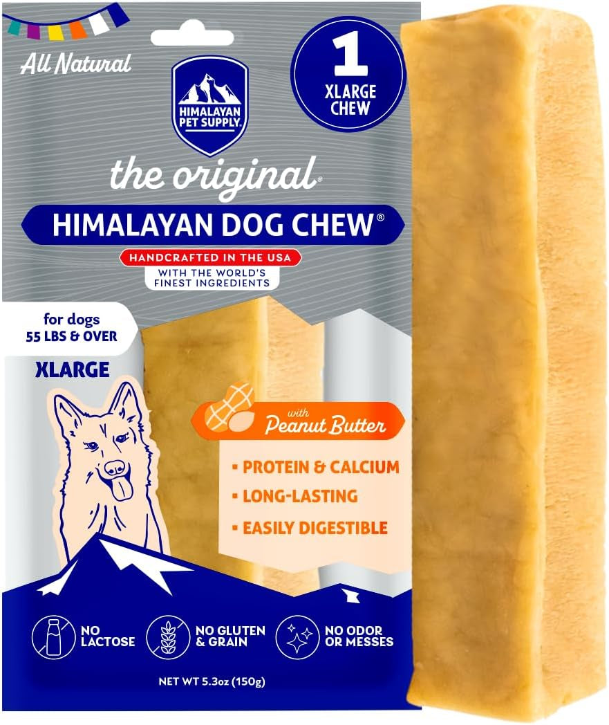 Himalayan Chew Original Yak Cheese Chew, Peanut Butter, 1 X-Large Stick, 5.3 Oz, Gluten Free, Healthy Treats, Grain & Lactose Free 100% Natural, Long Lasting Chews for S over 55 Lbs