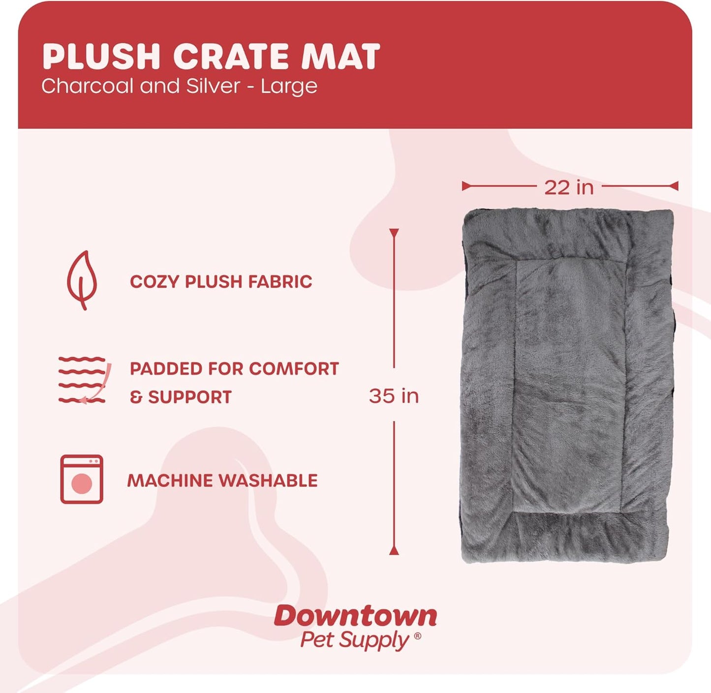 - Large Dog Bed, Comfort Fleece Mat, Charcoal/Silver, 35 in X 22 In