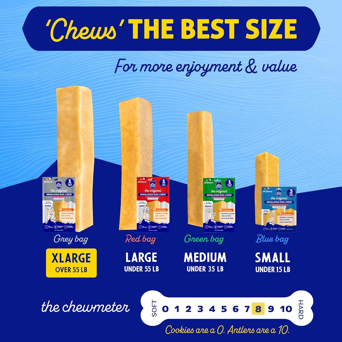 Himalayan Chew Original Yak Cheese Chew, Peanut Butter, 1 X-Large Stick, 5.3 Oz, Gluten Free, Healthy Treats, Grain & Lactose Free 100% Natural, Long Lasting Chews for S over 55 Lbs