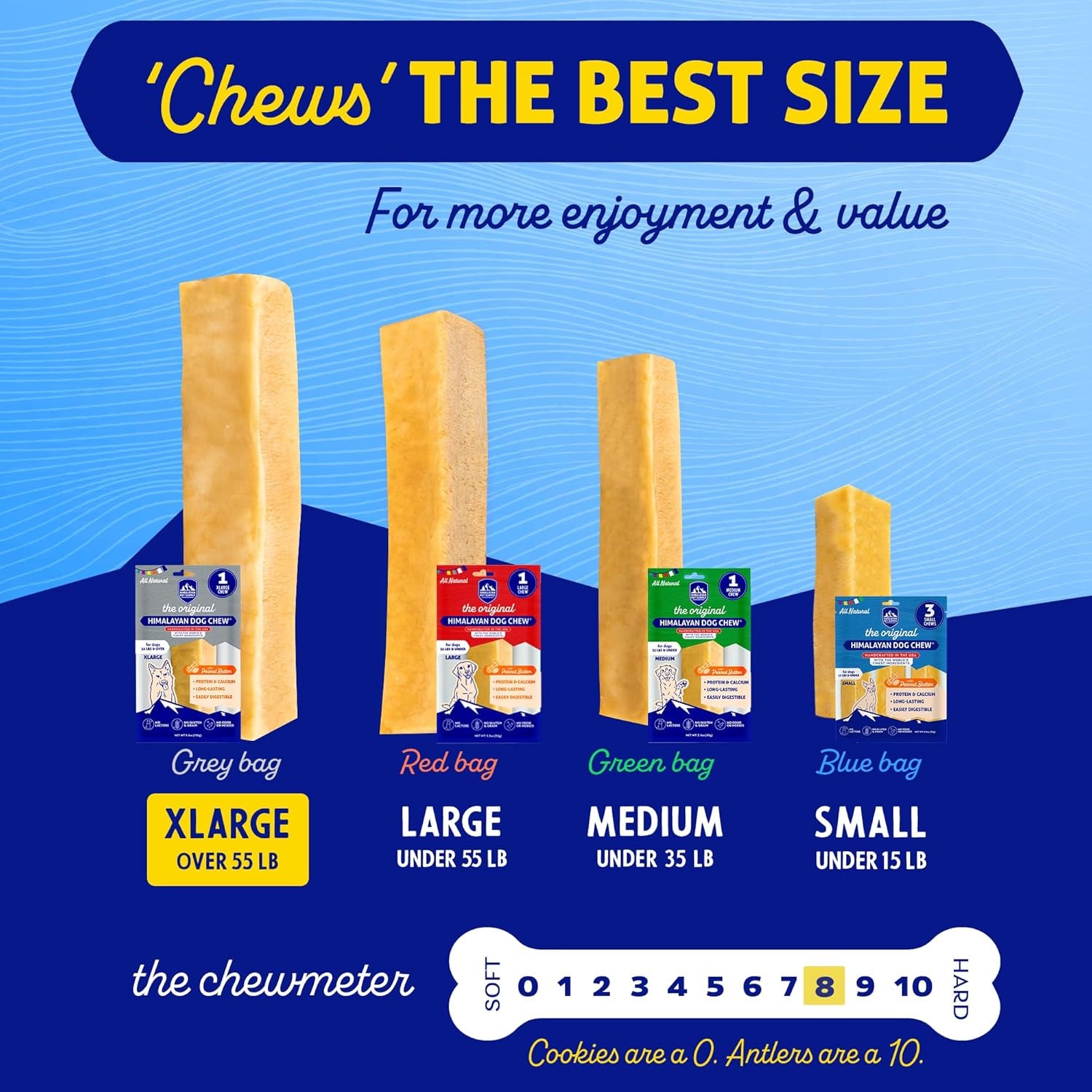 Himalayan Chew Original Yak Cheese Chew, Peanut Butter, 1 X-Large Stick, 5.3 Oz, Gluten Free, Healthy Treats, Grain & Lactose Free 100% Natural, Long Lasting Chews for S over 55 Lbs